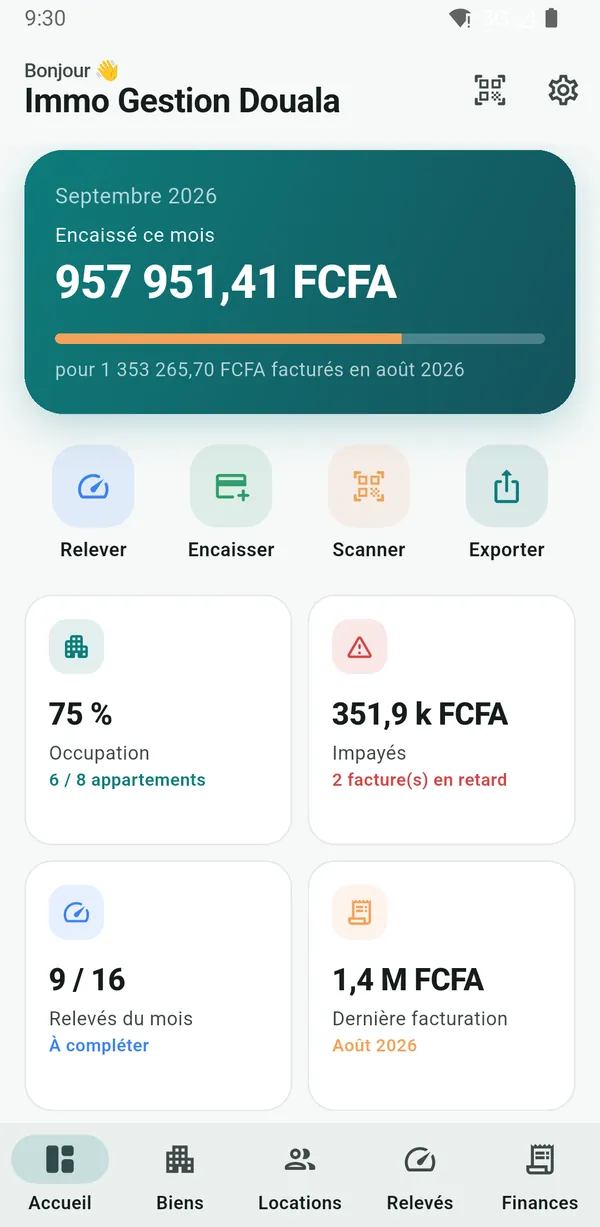 Capture d'écran de NHimmo : Tableau de bord